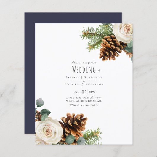 Papier BUDGET Hiver Eucalyptus Pine Cônes Mariage (Devant / Derrière)