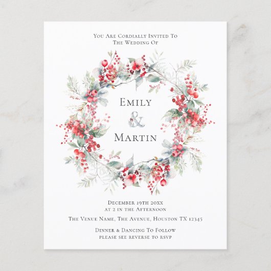 Papier Budget Hiver Foliage Berries Mariage de couronne (Devant)