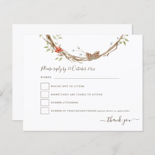 Papier Budget Hiver Pines Berries Festive Mariage RSVP (Devant / Derrière)