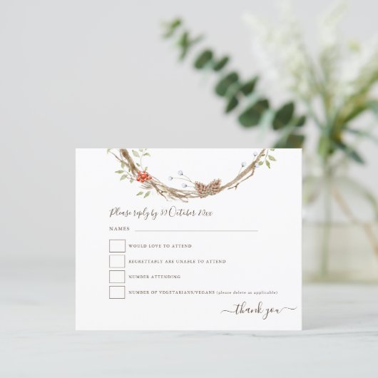 Papier Budget Hiver Pines Berries Festive Mariage RSVP (Debout devant)