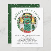 Papier Budget Holiday Open House Party Invitation vert (Devant / Derrière)