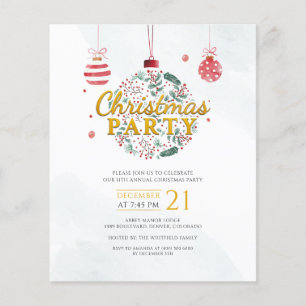 Papier Budget Holiday Red Gold Christmas Party Invitation