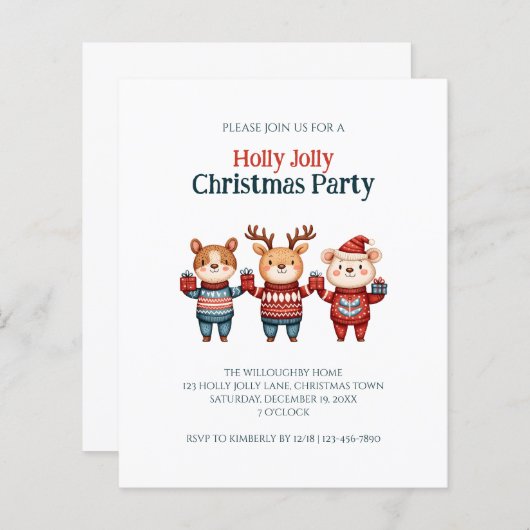Papier Budget Holly Jolly Fête de Noël Invitation (Devant / Derrière)