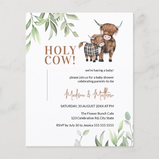 Papier Budget Holy Cow Rustic Farm Baby shower Invitation (Devant)