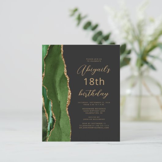 Papier Budget Hunter Green Agate Script 18e anniversaire (Debout devant)