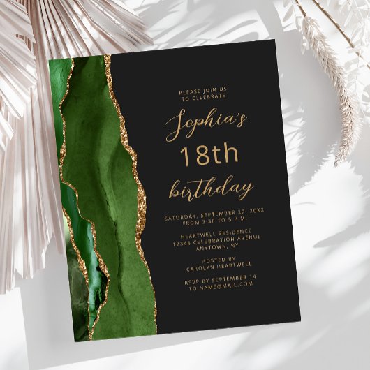 Papier Budget Hunter Green Agate Script 18th Birthday