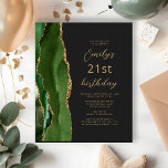 Papier Budget Hunter Green Agate Script 21e anniversaire<br><div class="desc">Le bord gauche de cette élégante invitation à la fête d'anniversaire moderne comporte une bordure en aquarelle vert chasseur ornée d'une fausse parties scintillant dorée. Le texte personnalisable combine un script de couleur or et des polices sans serif sur un arrière - plan noir en ardoise. L'envers est assorti d'un...</div>