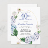 Papier Budget Hydrangea Rose 40e anniversaire Invitation (Devant / Derrière)