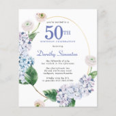 Papier Budget Hydrangea Rose 50e anniversaire Invitation (Devant)