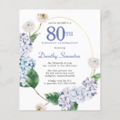 Papier Budget Hydrangea Rose 80e anniversaire Invitation (Devant)