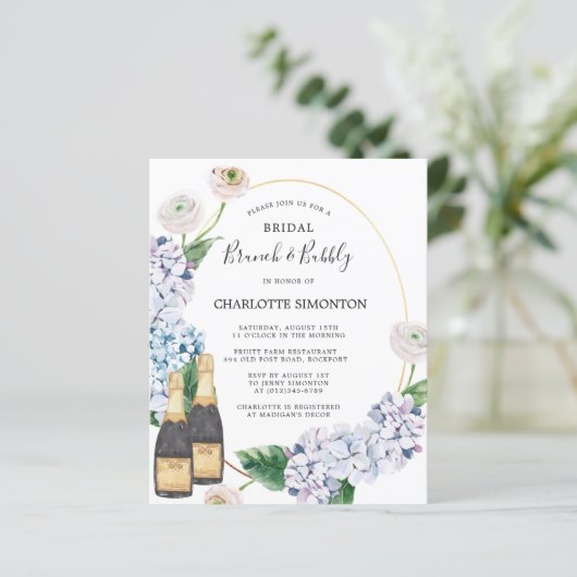 Papier Budget Hydrangea Rose Brunch Bubbly Invitation (Debout devant)