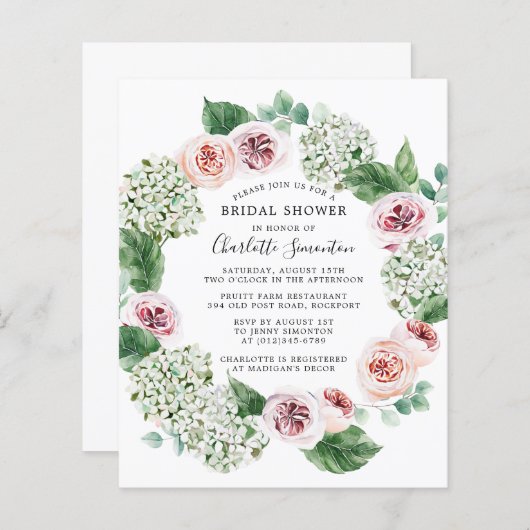 Papier Budget Hydrangea Rose de douche nuptiale Invitatio (Devant / Derrière)