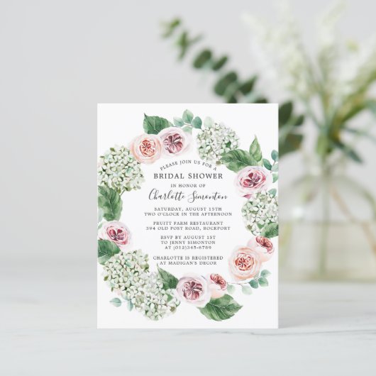 Papier Budget Hydrangea Rose de douche nuptiale Invitatio (Debout devant)