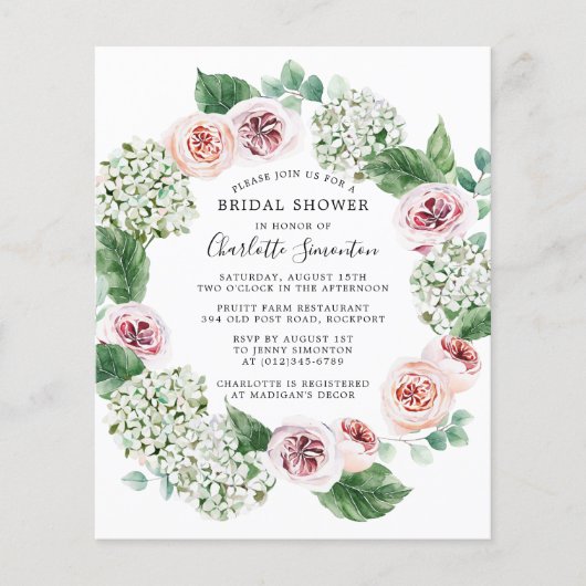 Papier Budget Hydrangea Rose de douche nuptiale Invitatio (Devant)