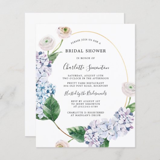 Papier Budget Hydrangea Rose de douche nuptiale Invitatio (Devant / Derrière)