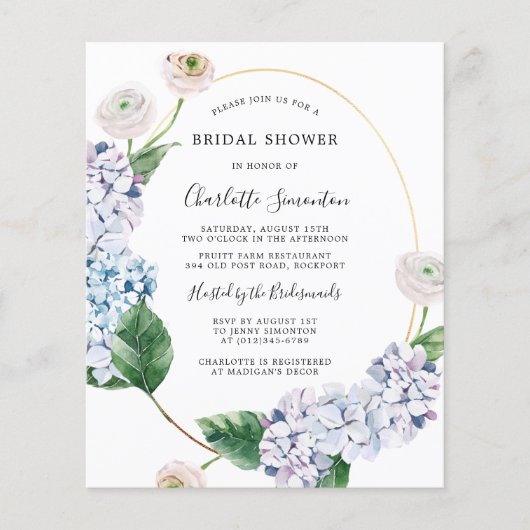 Papier Budget Hydrangea Rose de douche nuptiale Invitatio (Devant)
