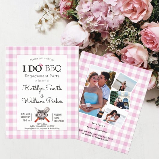 Papier BUDGET I DO Fiançailles Pink 4 Photo BBQ Invitatio