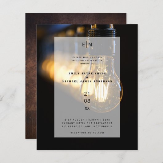 Papier Budget Industrial Edison lumières Mariage entrepôt (Devant / Derrière)