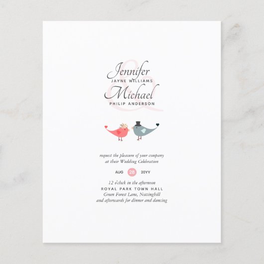 Papier Budget Inséparables Moderne Mariage Corail Invite (Devant)