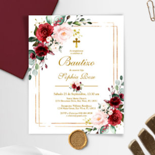 Papier Budget Invitación de Rosas Rojas para Bautizo