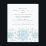 Papier BUDGET Invitation 21e anniversaire du flocon bleu<br><div class="desc">Des flocons de neige bleu très élégants créent une jolie bordure le long du fond de cette invitation à l'anniversaire adulte. Moderne et minimaliste,  le design est ouvert et aéré. L'esthétique contemporaine plaira à tous les âges.</div>