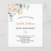 Papier BUDGET Invitation à l'eucalyptus floral d'annivers (Devant)