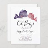 Papier BUDGET Invitation Baby shower de baleine rose (Devant / Derrière)