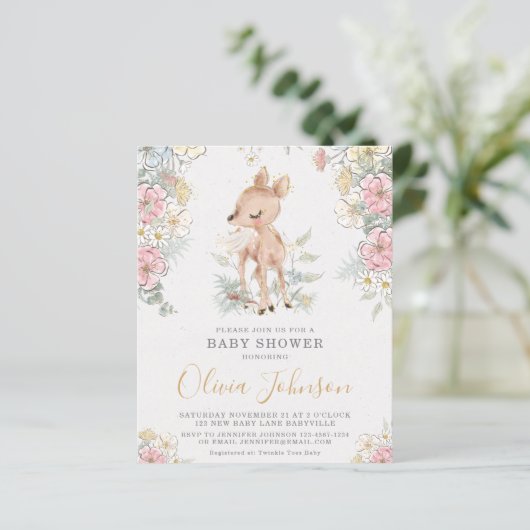 Papier BUDGET Invitation Baby shower floral de cerfs de b (Debout devant)