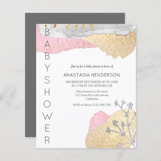 Papier Budget Invitation Baby shower simple. (Devant / Derrière)