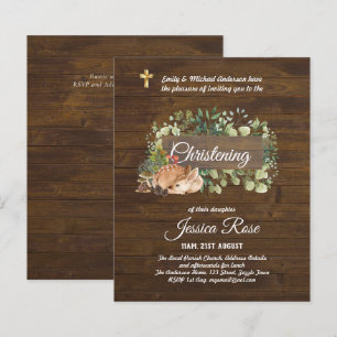 Papier BUDGET Invitation de baptême Champêtre en Bois Rus