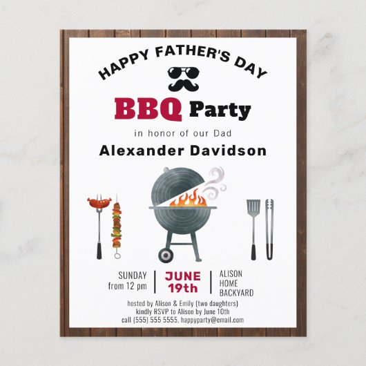 Papier BUDGET Invitation de barbecue pour la fête des pèr (Devant)