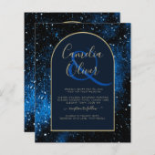 Papier BUDGET Invitation de mariage bleu nuit étoilé or (Devant / Derrière)