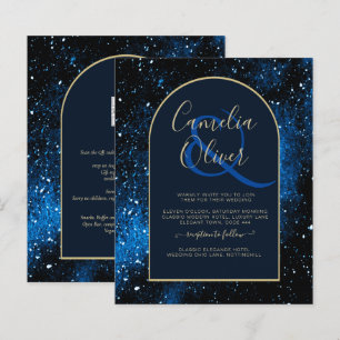 Papier BUDGET Invitation de mariage bleu nuit étoilé or