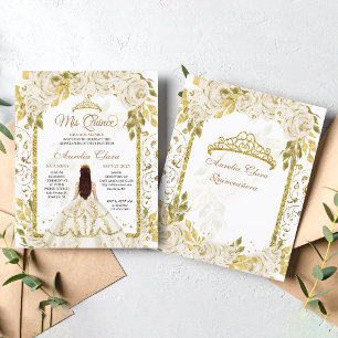 Papier Budget ivoire Floral Princesse Or Arc Quinceanera