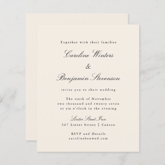 Papier Budget Ivory Formal Élégant Mariage Invitation (Devant / Derrière)