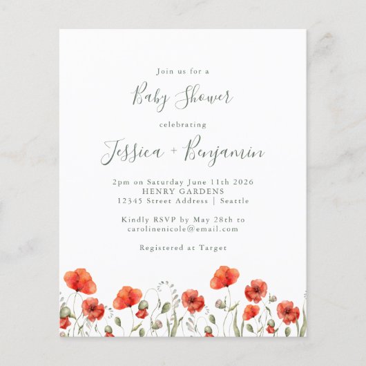 Papier Budget Jardin du Pavot Rouge Baby shower floral (Devant)