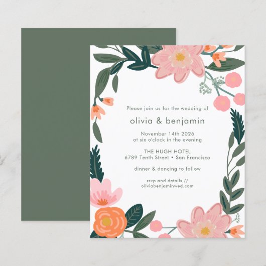 Papier Budget Jardin Rose Jardin Fleurs Mariage Invitatio (Devant / Derrière)