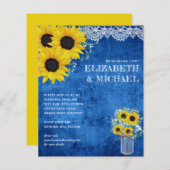 Papier BUDGET Jaune Bleu Tournesols Mariage Invitation (Devant / Derrière)