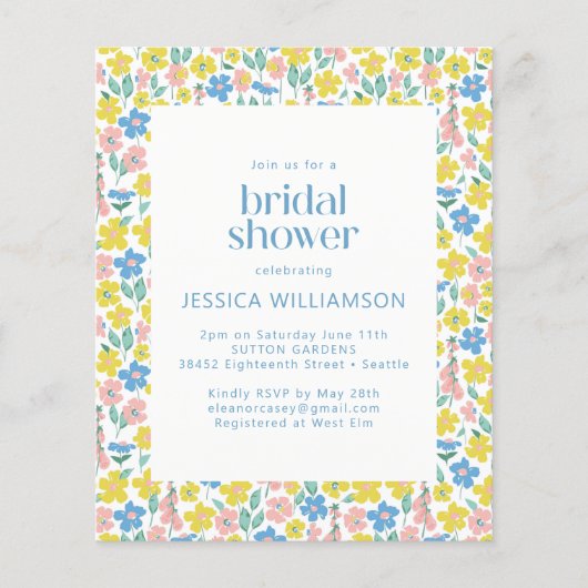 Papier Budget Jaune Ditsy Floral Fête des mariées Invitat (Devant)