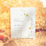 Papier Budget Jaune Fleur sauvage Boho Fête des mariées p<br><div class="desc">Une invitation à la douche nuptiale budget avec un arrangement courbé de fleurs sauvages jaune aquarelle et de la verdure délicate. Les détails de l'événement apparaissent sur le côté gauche de la carte dans les chapiteaux serif classiques et la calligraphie manuscrite moderne de style écriture de script. La typographie formelle...</div>