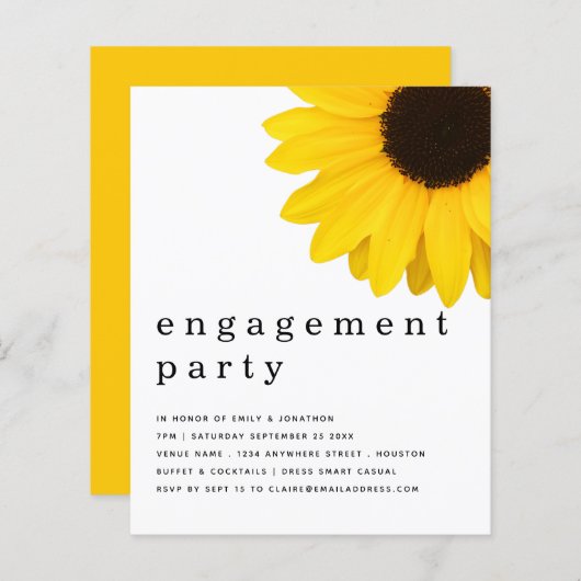 Papier Budget Jaune Tournesol Engagement Invitation (Devant / Derrière)