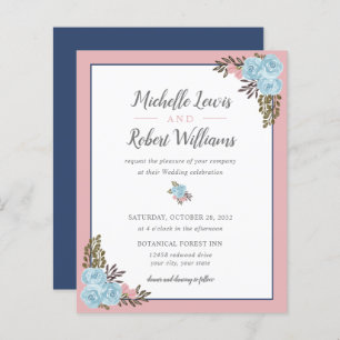 Papier BUDGET Joli mariage floral bleu rose marine