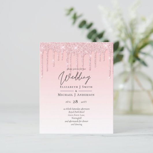 Papier Budget Joli Mariage Parties scintillant rose Invi (Debout devant)