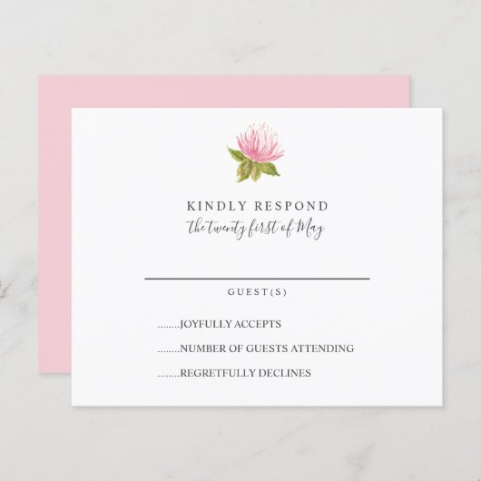 Papier BUDGET Jolie Fleur rose verte Mariage RSVP (Devant / Derrière)