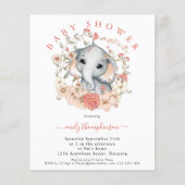 Papier Budget Jote Elephant Coral Baby shower Invitation (Devant)