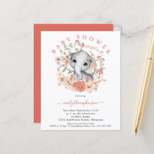 Papier Budget Jote Elephant Coral Baby shower Invitation