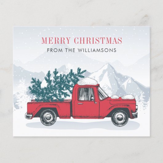 Papier Budget Joyeux Noël Aquarelle Camion rouge (Devant)