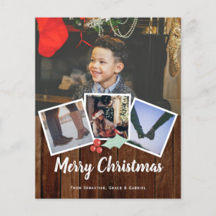 Papier BUDGET Joyeux Noël Photo Rustique Holly Et Bois