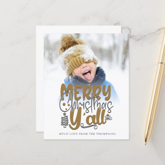 Papier Budget Joyeux Noël Y'All Photo Art Script (Devant/Arrière en situation)