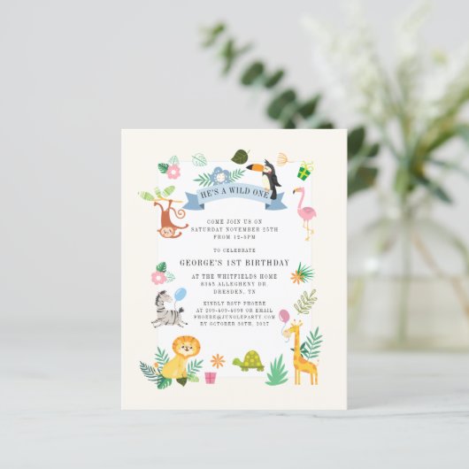 Papier Budget Jungle Animaux 1er Invitation anniversaire (Debout devant)